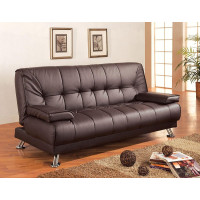 Brown Leatherette Modern Futon Sofa Bed